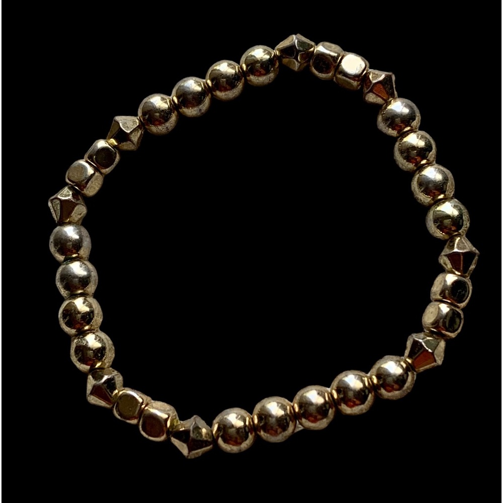 Vintage Metallic Gold Tone Plastic Beaded Stretch Bracelet Women’s Jewelry